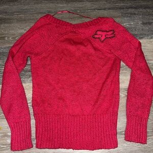 Y2K Red Fox Racing V Neck Sweater - Size Small